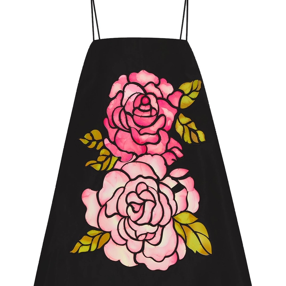 Black oscar de la renta Dress with Pink Floral Design